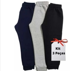 Kit 3 un. Calça Moletom Infantil Apeluciada Com Punho Tamanho Masculino Infantil