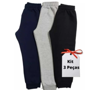 Kit 3 un. Calça Moletom Infantil Apeluciada Com Punho Tamanho Masculino Infantil