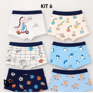 KIT 2, 4 ou 6 Cuecas Infantis Boxer 100% Algodão Toque Macio, Conforto e Estampas Divertidas