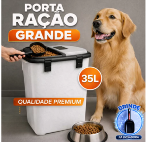 Porta Ração 15kg Para Cachorro E Gato Pet Ultra Resistente Vedação Completa + Pá Dosadora