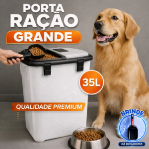 Porta Ração 15kg Para Cachorro E Gato Pet Ultra Resistente Vedação Completa + Pá Dosadora