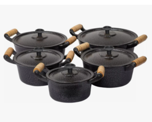 Jogo De Panela Alumínio Fundido Batido Grosso Preto 5 Peças