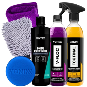 Kit Pneu Pretinho Shampoo V-Floc Cera Tok Final Carnauba Vonixx