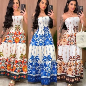 Vestido Tropical Longo Tomara que Caia Estampado – Moda Feminina 2026 ENTREGA RAPIDA