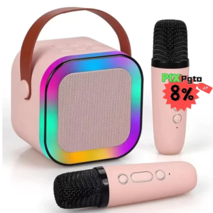 Caixa De Som C/ Microfones Criança Karaokê Brincadeiras em Família Bluetooth 5.0 Karaokê Luzes led