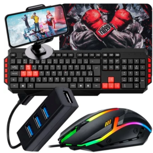 Kit Mobilador Gamer Completo com Teclado, Mouse RGB e Tripé | Tipo C ou V8