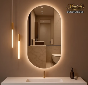 Espelho Oval com LED Moderno Luz Quente e Fria para Banheiro e Quarto Decorativo