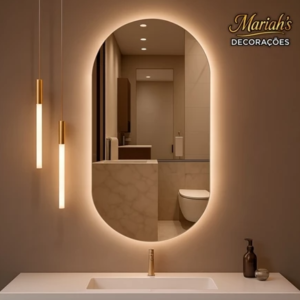 Espelho Oval com LED Moderno Luz Quente e Fria para Banheiro e Quarto Decorativo