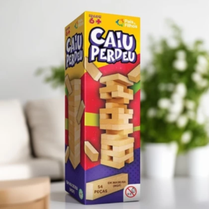 Jogo Caiu Perdeu Torre de Madeira 54 Peças Desenvolve Coordenação Motora Brinquedo