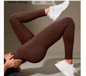 Leggings canelada de cintura larga e cor sólida para atividades esportivas