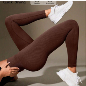 Leggings canelada de cintura larga e cor sólida para atividades esportivas