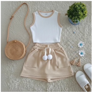 Conjunto Infantil Menina Regata Ribana e Short Saia Ana ruga Confortável e Estiloso