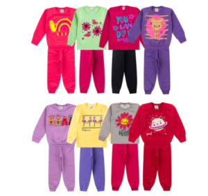 Kit 8 Peças Conjunto Moletom Infantil Menina Inverno 4 Blusas e 4 Calças Feminino Manga Longa