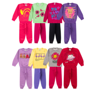 Kit 8 Peças Conjunto Moletom Infantil Menina Inverno 4 Blusas e 4 Calças Feminino Manga Longa