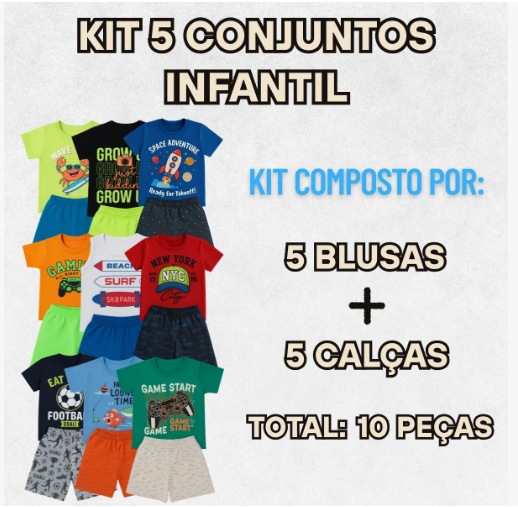 Kit 10 Peças De Roupa Conjunto Infantil Menino Dia A Dia - Imagem 2