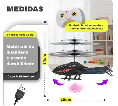 Helicóptero Controle Remoto Brinquedo Sensor de Mão USB Recarregável - Imagem 2