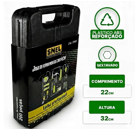Kit Jogo De Ferramentas Completo 200 Pcs C/Soquetes Chaves Maleta